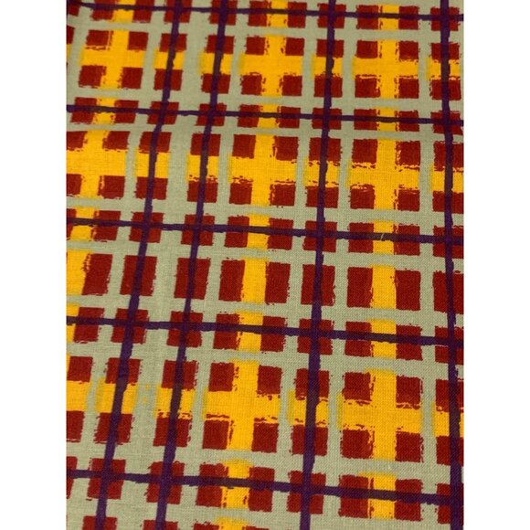 Vintage Plaid Fabric 1/2 Yard Orange & Red Cotton Textiles For Crafting & Quilti - Picture 2 of 4